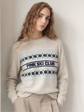 PINK Victoria's Secret Cream Fair Isle "PINK SKI CLUB" Sweater Size M